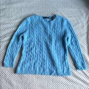 Lord&Taylor Light Blue TwoPly Cashmere Cable Knit Sweater Used with Love Size PL